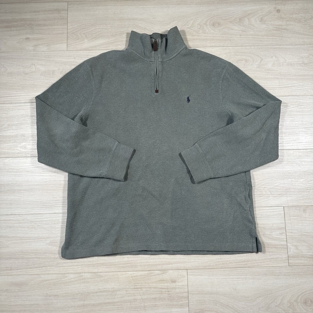 Polo Ralph Lauren Quarter Zip Pullover Mens XL Green Cotton Mock Neck Sweater